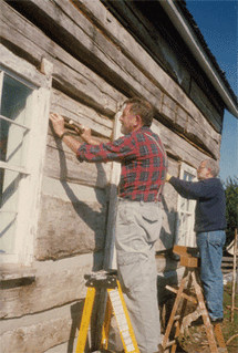 Chinking the Borgeson Cabin